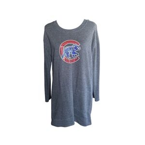 Soft As A Grape Gray Chicago Cubs Sweatshirt Dress With Sequins,Size Large